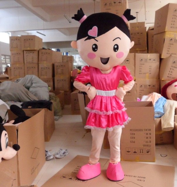 Cute Girl Mascot Pink Skirt Costumes Halloween Mascot Fancy Party Dress