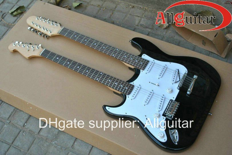 Left Handed Double Neck Black Electric Guitar 12 String & 6 String
