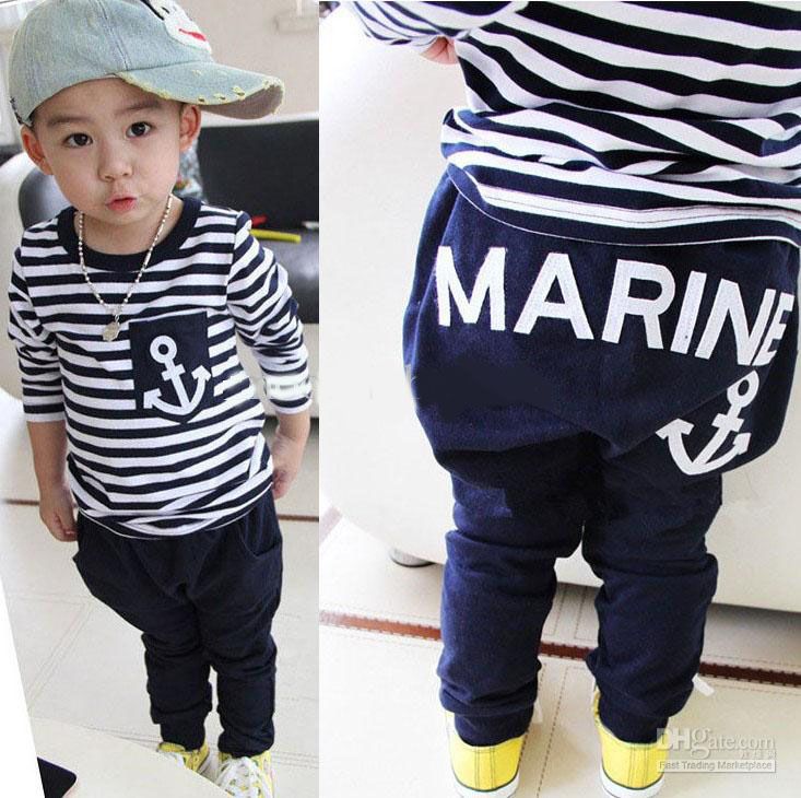 Online Cheap Baby Boys Suit Kids Children Set Long Sleeve Anchor T Shirts + Pants Boys Clothes