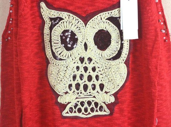 women sweater autumn winter owl dew shoulder nail bead pullovers sexy sweaters black red XMAS
