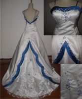 White and blue wedding dress