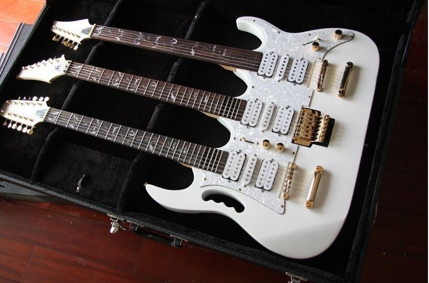 New Mint White Golden Gear Triple Neck 6/6/12 Electric Guitar From