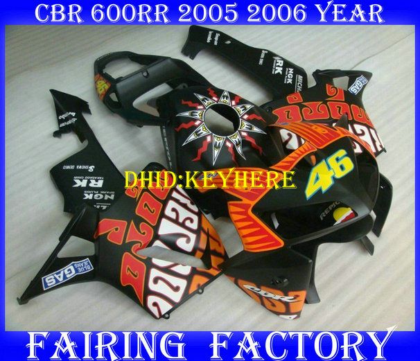 Injection MATTE BLACK REPSOL fairings set for HONDA 2005 2006 CBR 600RR 05 06 CBR600RR F5 body kits, Same as picture
Injection MATTE BLACK REPSOL fairings set for HONDA 2005 2006 CBR 600RR 05 06 CBR600RR F5 body kits, Same as picture