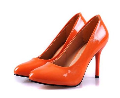 orange patent leather women's shoes