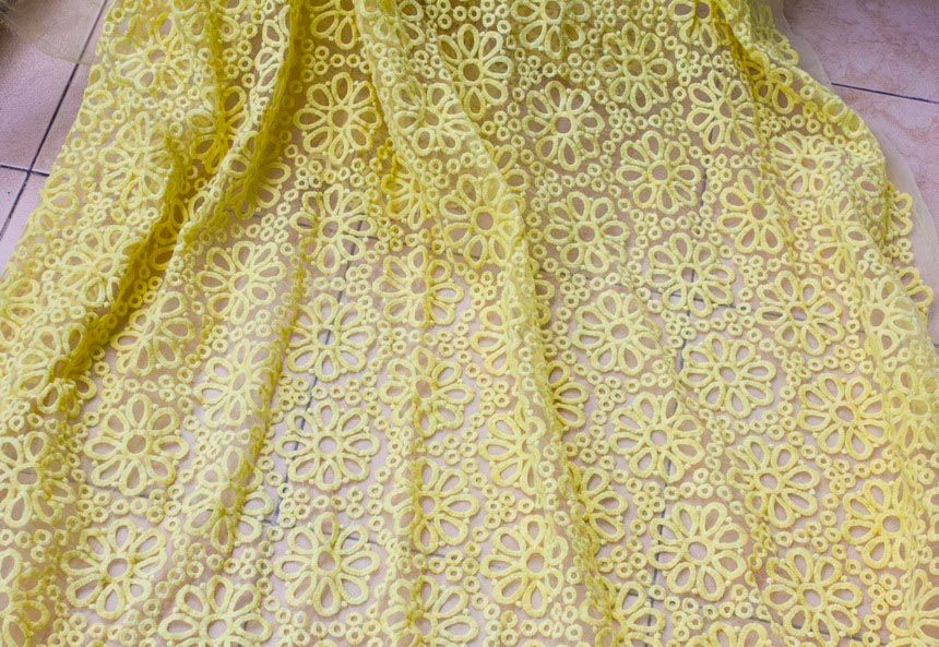 2017 120cm Yellow Organza Embroidery Fabric Lace Fabric Heavy Openwork