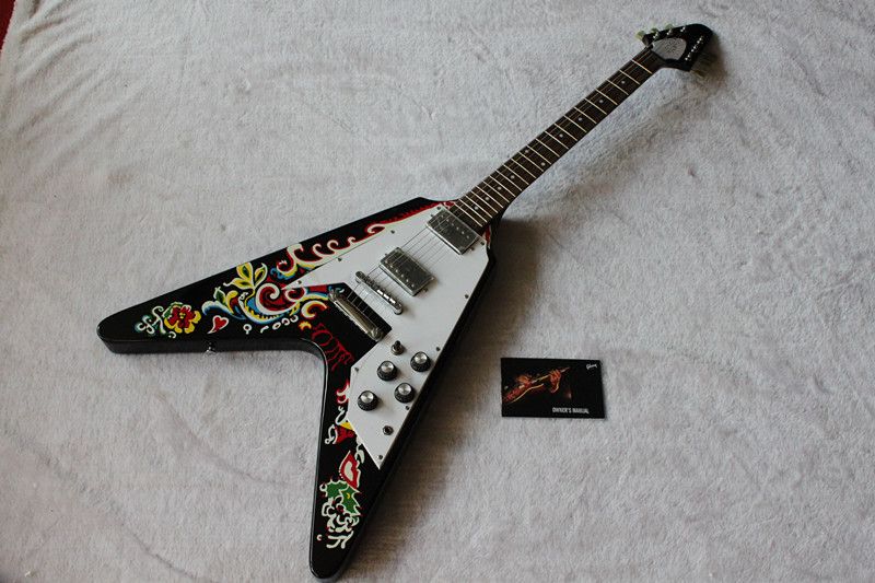 Flying V Electric Guitar Beautiful Flowers Guitar Best Selling Oem
