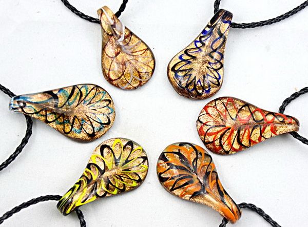 New 24pc Fashion Gold Dust venetian Lampwork Murano Glass Beaded Waterdrop Pendant Necklace Jewelry