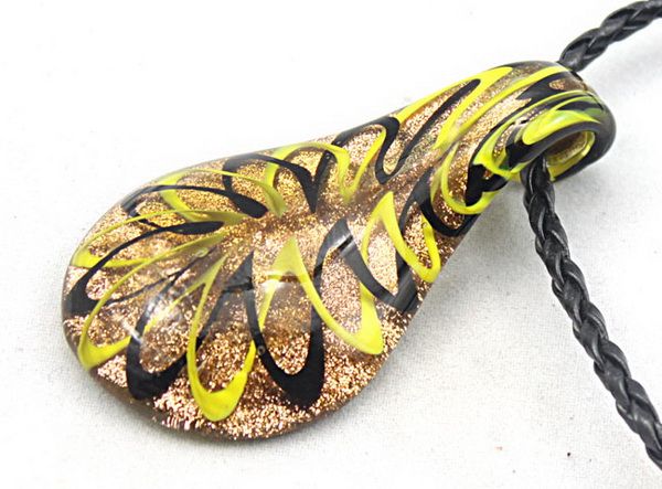 New 24pc Fashion Gold Dust venetian Lampwork Murano Glass Beaded Waterdrop Pendant Necklace Jewelry