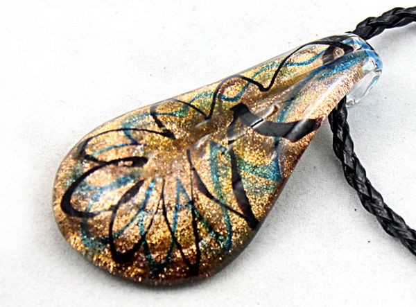 New 24pc Fashion Gold Dust venetian Lampwork Murano Glass Beaded Waterdrop Pendant Necklace Jewelry