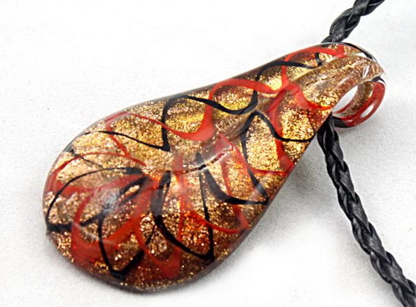 New 24pc Fashion Gold Dust venetian Lampwork Murano Glass Beaded Waterdrop Pendant Necklace Jewelry