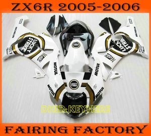 2005 2006 için beyaz Şanslı grev kaporta kiti KAWASAKI Ninja ZX6R 05 06 ZX 6R aftermarket fairing