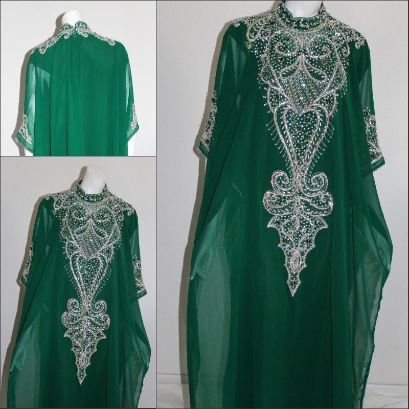 ... Cheap DUBAI kAFTAN ABAYA Free Size Green Beading Applique Prom Dress