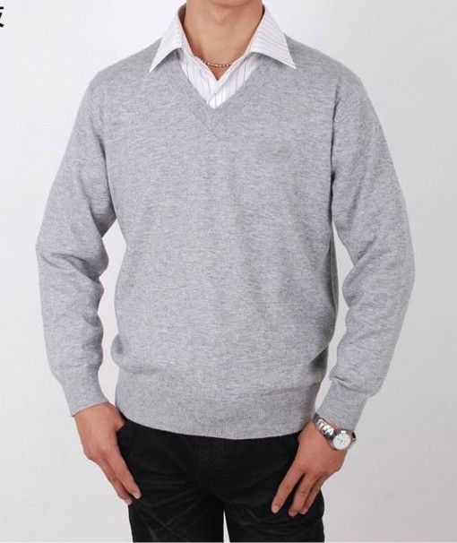 2017 Light Grey Men'S Sweater Men'S V Neck Long Sleeve Free Choose From