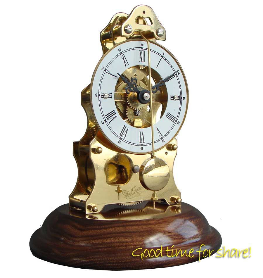 2017 Mechanical Skeleton Movement Brass Table Clock/Key Wind/Solid Wood