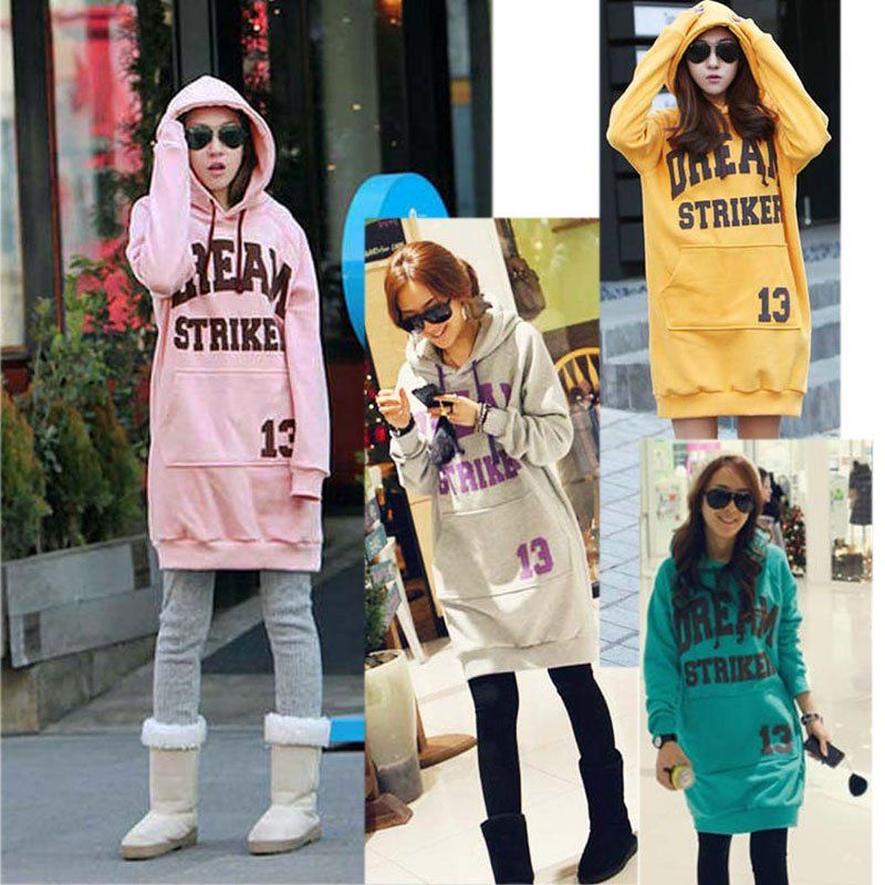 Fashion Women's Tops Letters Print Hoodie Long Warm Outerwear Parka