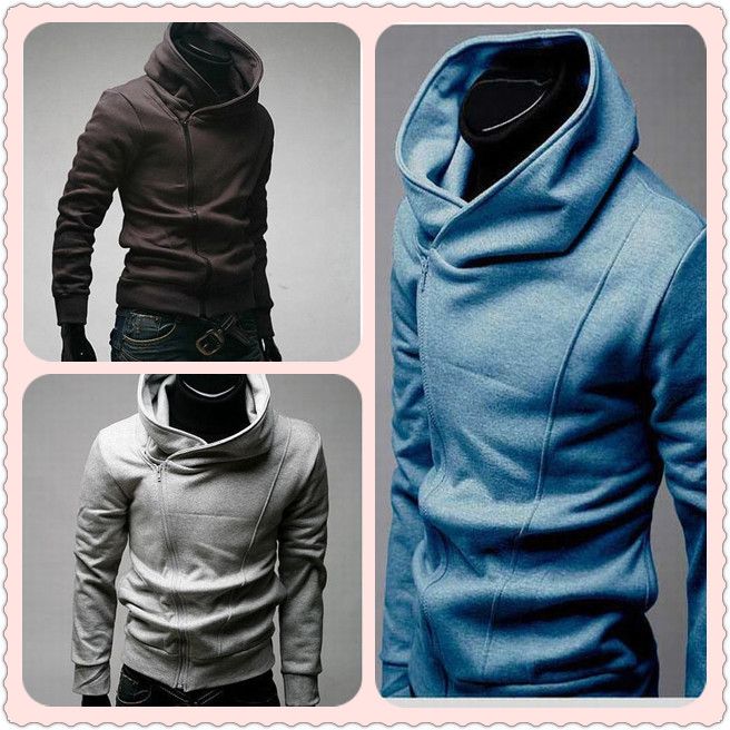 Hot Mens Collar Hoodies Slim Fit Oblique Zipper Casual Hoodies Sweatshirts 3 colors 4 Sizes