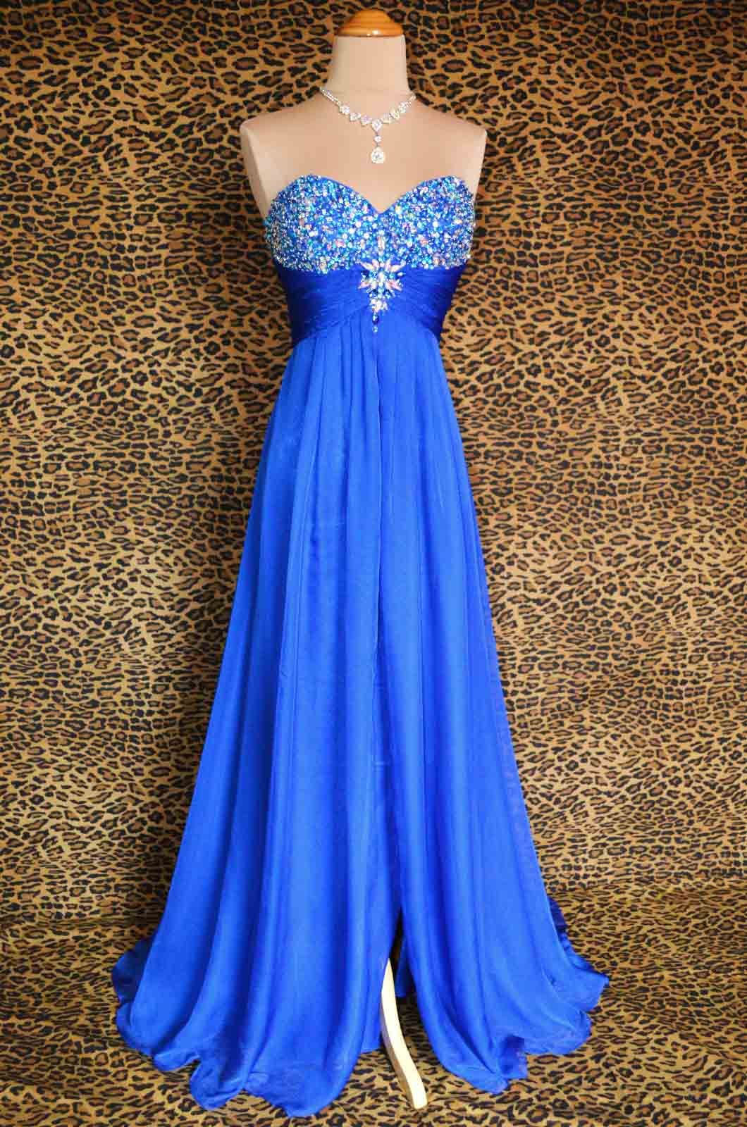 New Style Sexy Royal Blue Evening Dresses A Line Strapless Beaded
