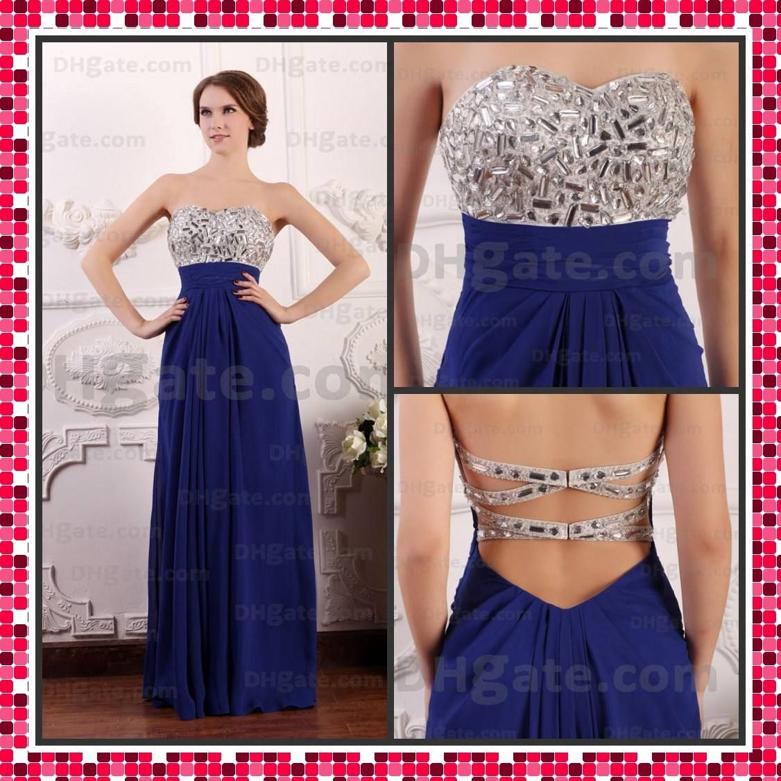 Dark Blue Elegant Long Prom Dress A Line Strapless Full Length Beaded
