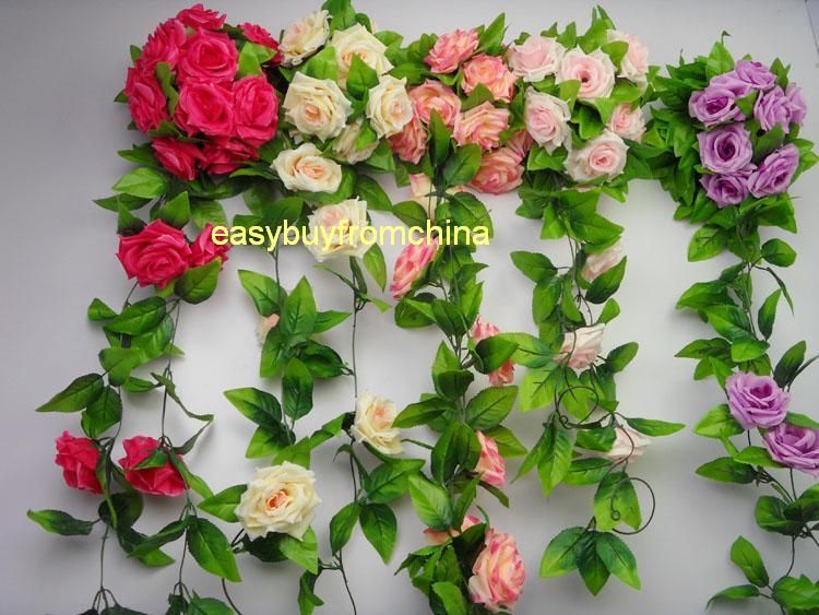 Artificial Silk Rose Flower Garlands, Each with 9 Large Roses, Wedding