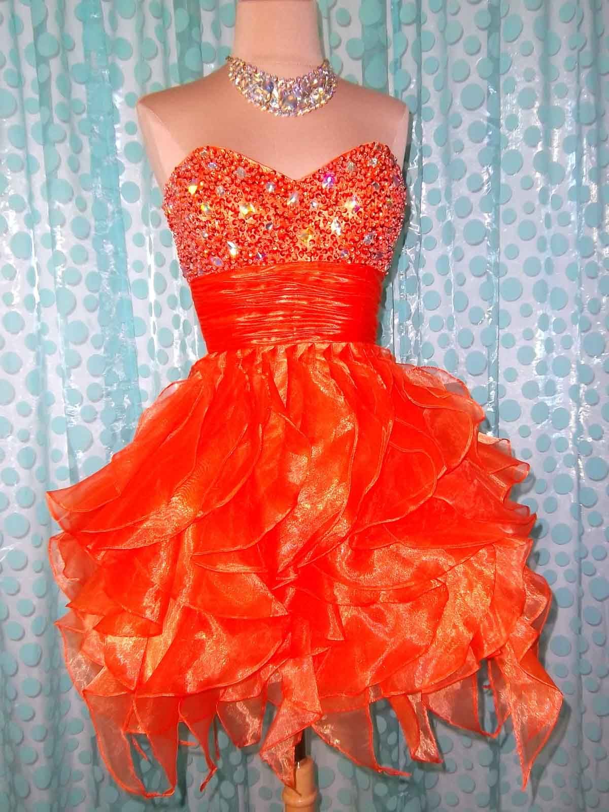 New Style Orange Short Mini Dresses Strapless Beaded Discount Cheap Prom Party Dress