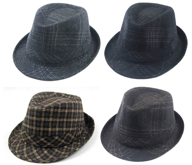 Unisex Fedoras Hats Hat Solid Tweed Fedora Hats Winter Warm Caps Black