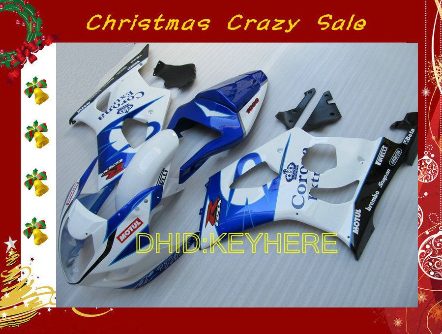 Xmas white/blue corona Fairings for SUZUKI 03 04 GSXR1000 GSX-R1000 2004 2003 motorcycle bodywork, Same as picture
Xmas white/blue corona Fairings for SUZUKI 03 04 GSXR1000 GSX-R1000 2004 2003 motorcycle bodywork, Same as picture