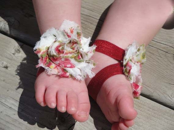Baby Barefoot Sandals baby ribbon bows Baby Shoes Handmade socks Girl ...