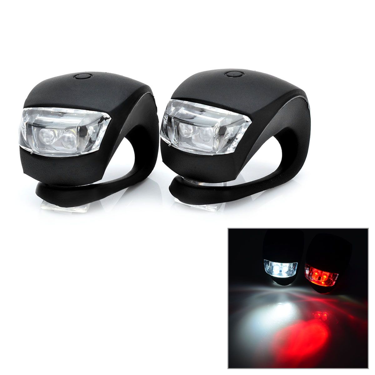 Best 2 Led 3 Mode White + Red Light Fog Bicycle Lights Black Pair/2