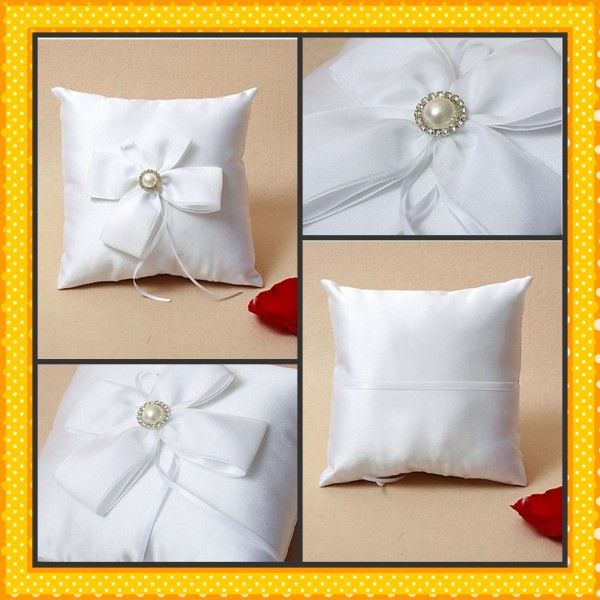 Cheap Unique Elegant Wedding Ring Pillows In White Satin Cheap Unique Elegant Wedding Ring Pillows In White Satin