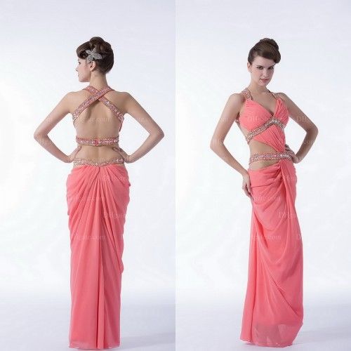 ... India Style Sexy Pink Backless High Quality Chiffon Evening Prom Dress
