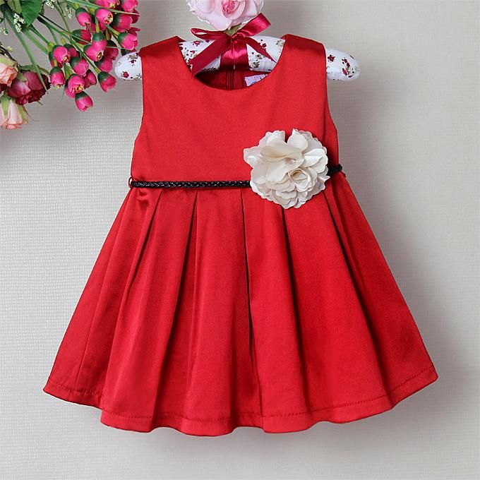 Baby Girls Flower Pattern Summer Wear Red Princess Girl Party Dresses ...