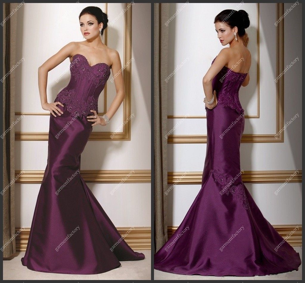 Long Cheap Purple Prom Dress Sweetheart Neckline Mermaid Beaded Lace