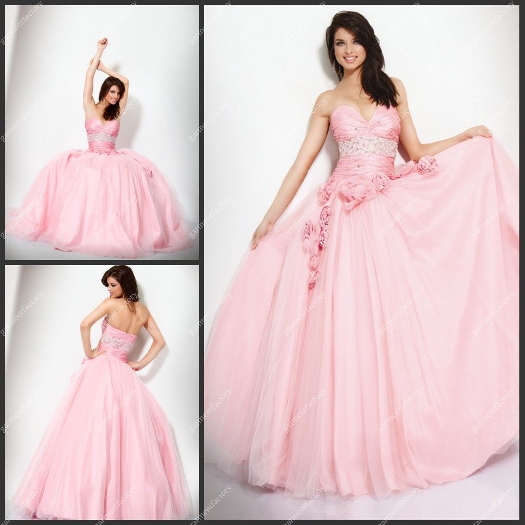 Uk Puffy Prom Dress Sweetheart Neckline Baby Pink Organza Ball Gown