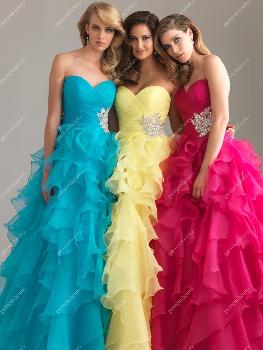 Debs Evening Dress Sweetheart Neckline Ruffles Organza Ice Blue Yellow