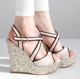 Bright Glorious Light Pink Silver Wedge Heels Cross Strappy Sandals Cheap Trendy High Heels Shoes