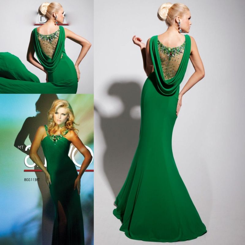 Fashionable Green Halter Crystal Beading Chiffon Mermaid Formal Dress Evening Gown Prom&Party