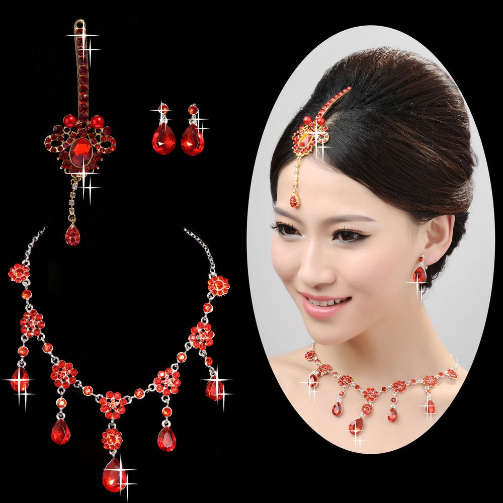 2015 Charming Indian Style Bridal Jewelry Rhinestone Red Bridal Tiara