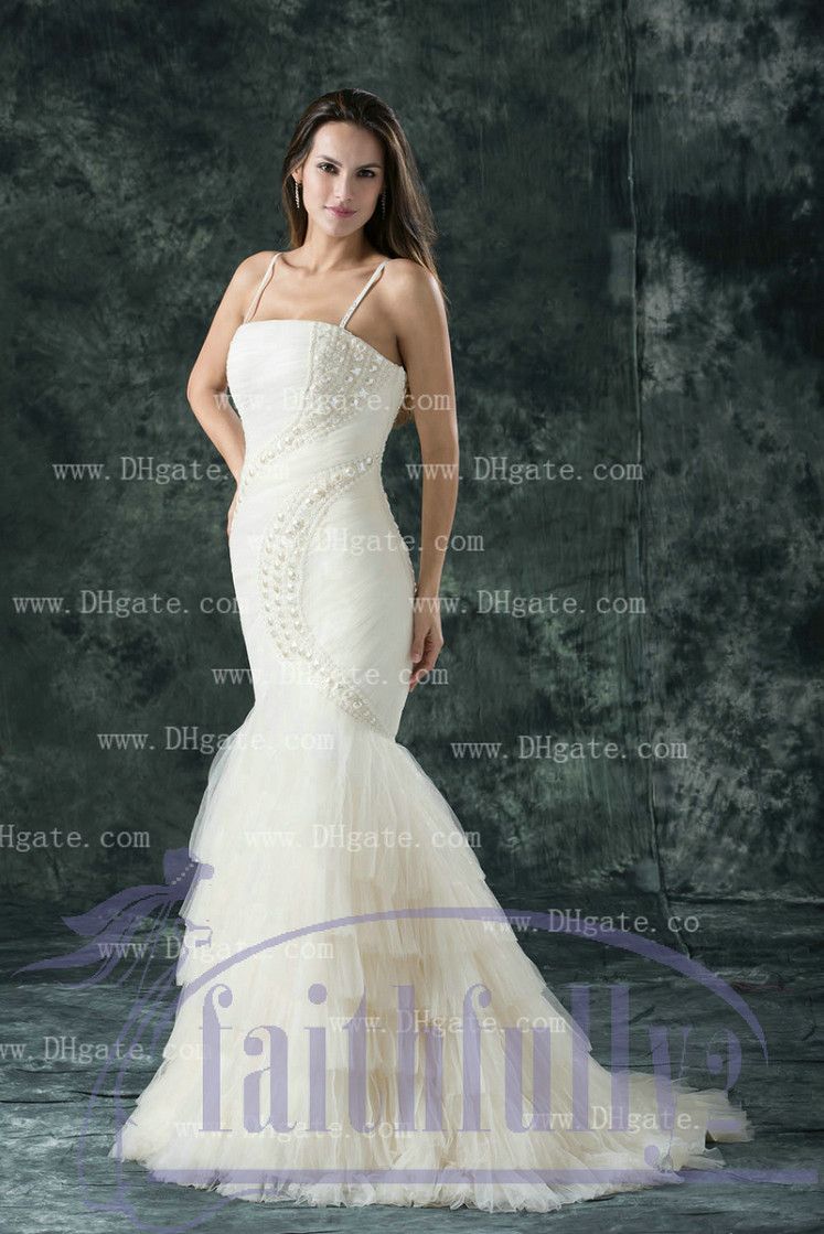 2013 Bling Bling Mermaid Wedding Dresses Spaghetti Pleats ...