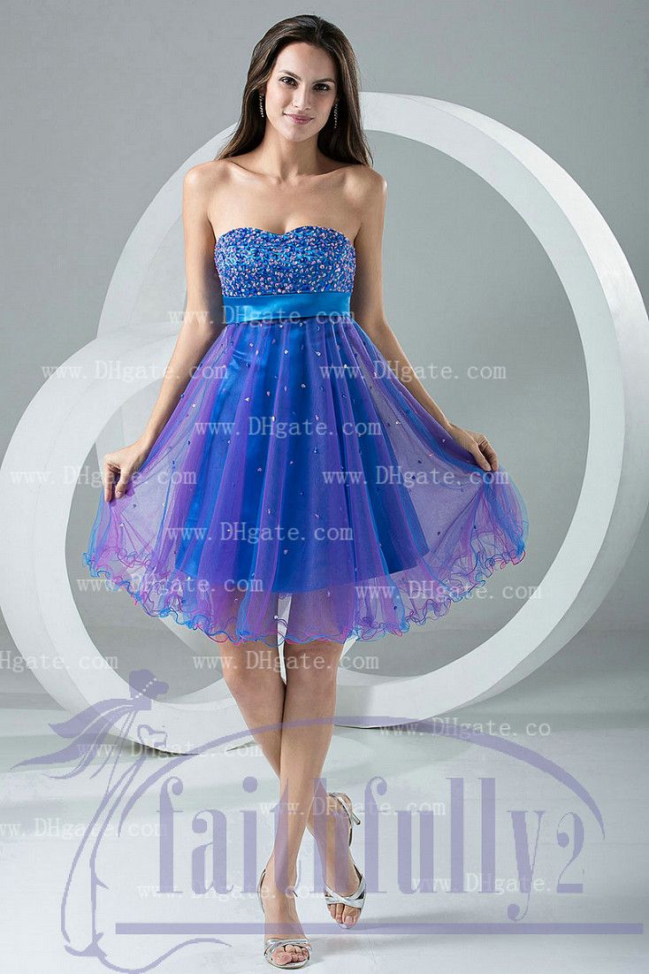 Royal Blue Hot Pink Cocktail Dress A Line Short Sweetheart Rhinestone Sequins Corset Ribbon 