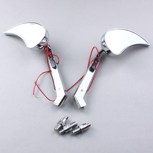 Motorcycle Mirror Chopper/Cruiser Flame Teardrop Mirrors With Led