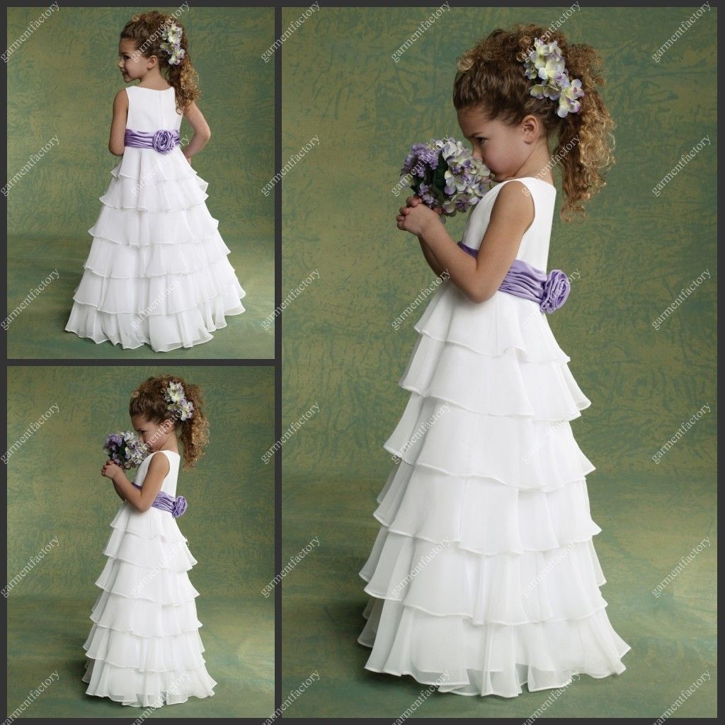 Cheap Flower Girls Dresses for Weddings Chiffon White And Purple ...