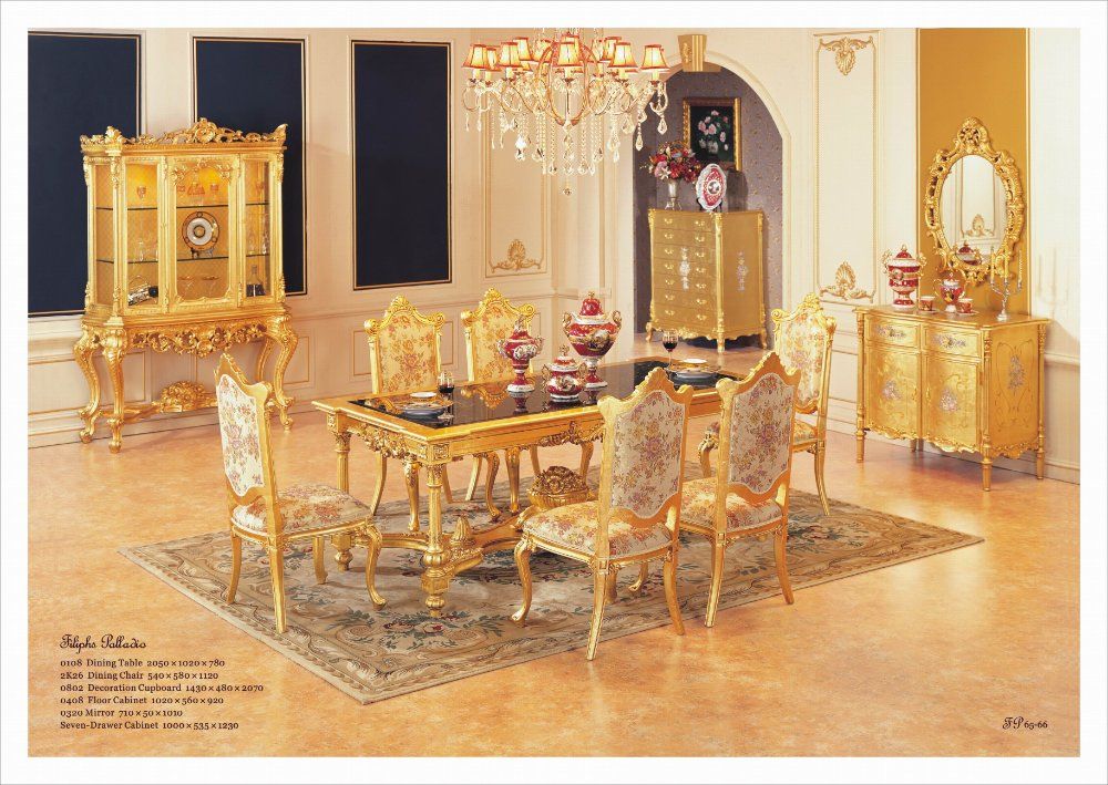 2017 Hot Selling Hand Carved Furniture,Baroque Gold Foil Dining Room