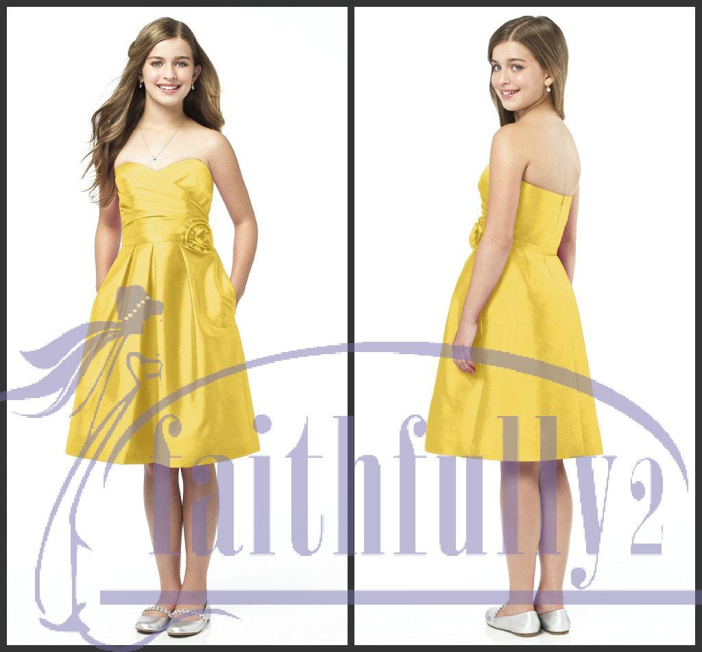 Fascinating Junior Bridesmaid Dresses Yellow Sweetheart Matching Belt