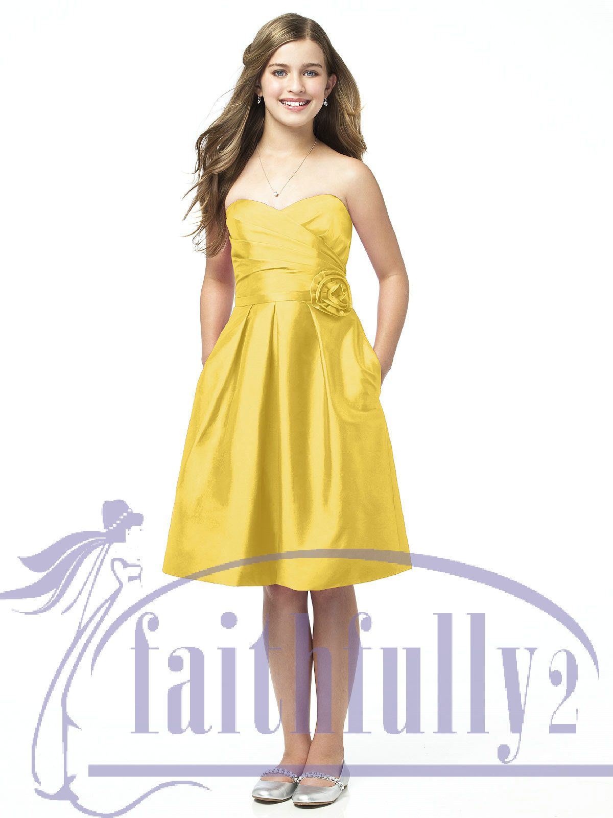 Fascinating Junior Bridesmaid Dresses Yellow Sweetheart Matching Belt ...