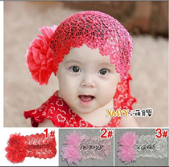 New Cute Baby Two Flower Grid Children Headband 1 3 Year Old Baby Girl