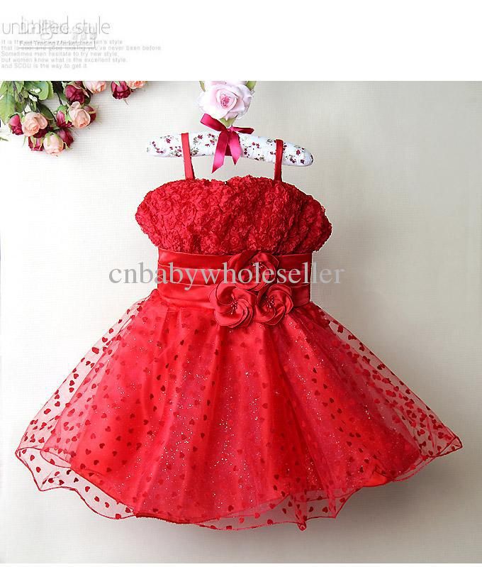 New Children's Girl Princess Dress Red Formal Flower Kids Party Dress