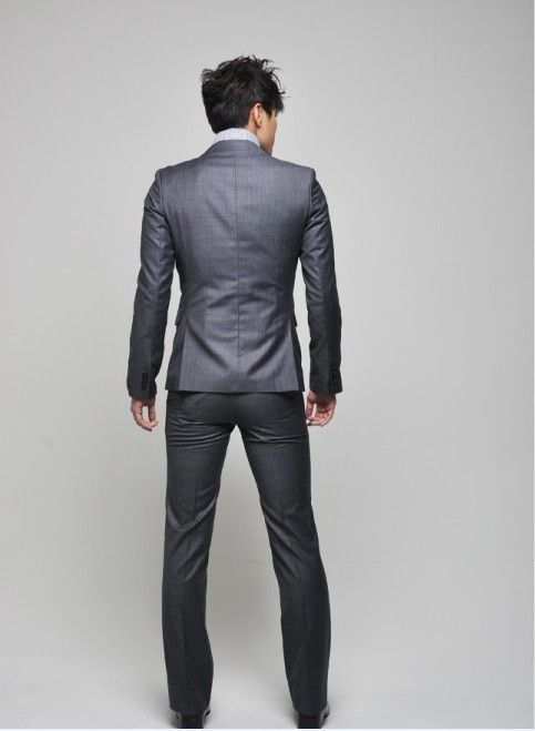 Slim Fit One Button Groom Tuxedos Charcoal Grey Best man Notch Lapel Groomsman Men Wedding Suits Bridegroom (Jacket+Pants+Tie+Vest) J279