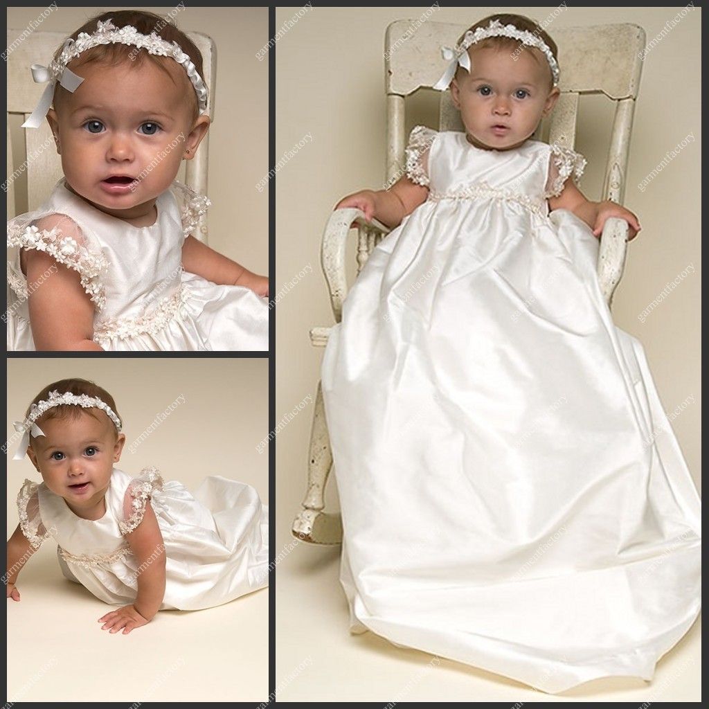 Best Selling Christening Gowns Jewel Neckline Short Lace Sleeves