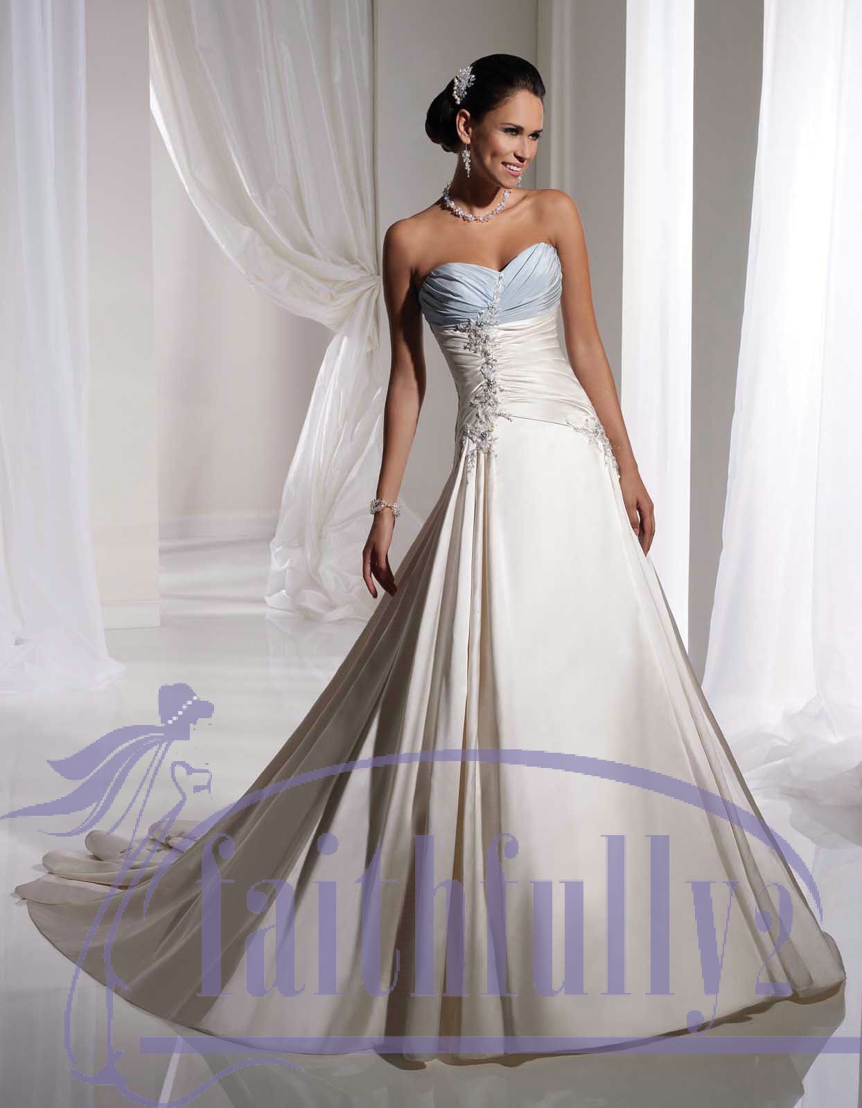 Unique Sky Blue And White Sweetheart Wedding Dresses Draped Bodice