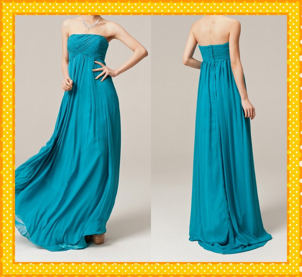 2017 Cheap Fashion Teal Bridesmaid Dresses Strapless Ruffles Empire